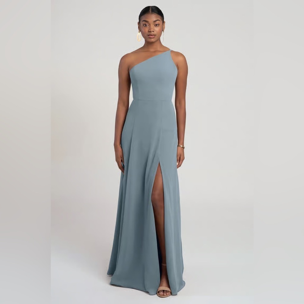 Jenny Yoo Kora Dress Mayan Blue One Shoulder Strap Size 18 Chiffon Gown New Nwt